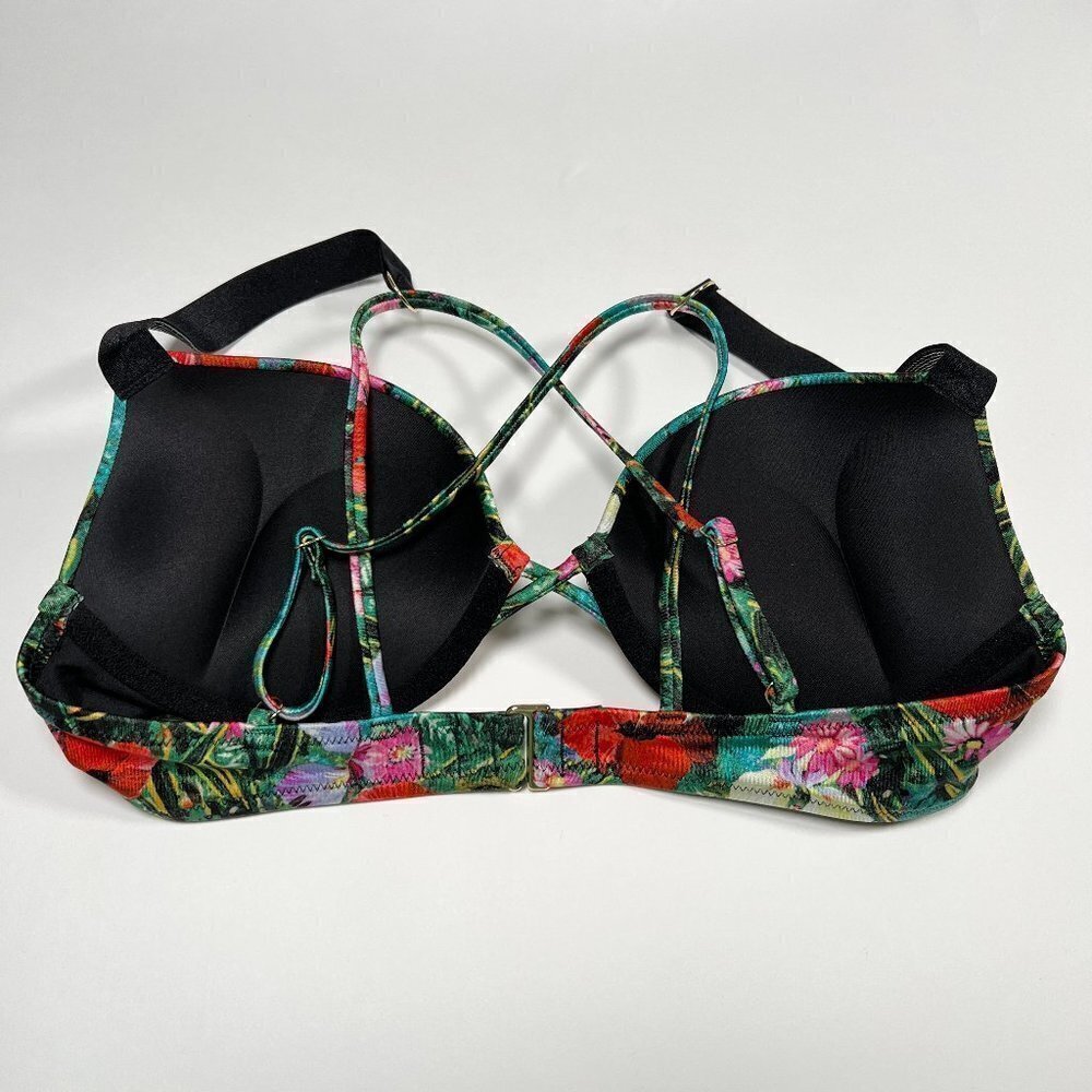 Victoria Secret 38D L Bombshell Push Up Bikini Set Shine Strap Palm Tropical - Picture 7 of 10